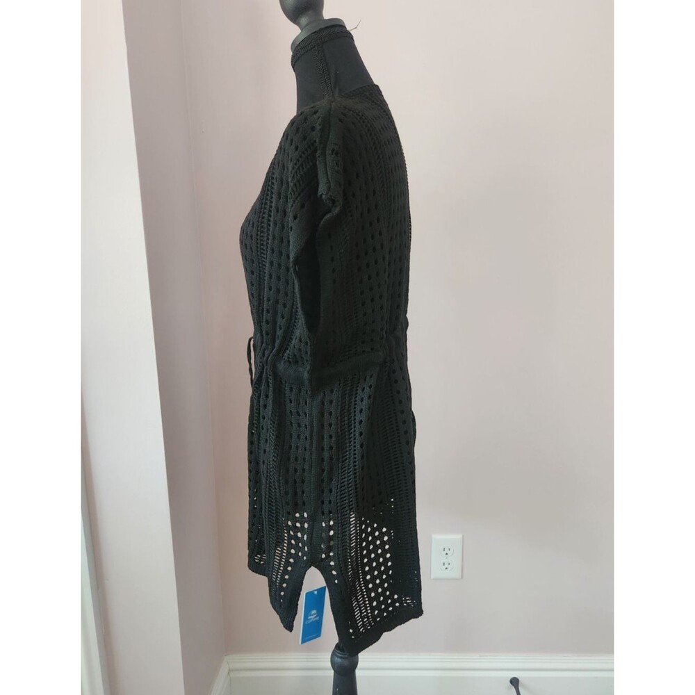 CUPSHE Black Crochet Cover Up Dress Womens Medium NWT VNeck Drawstring Swim Mini - Picture 5 of 9